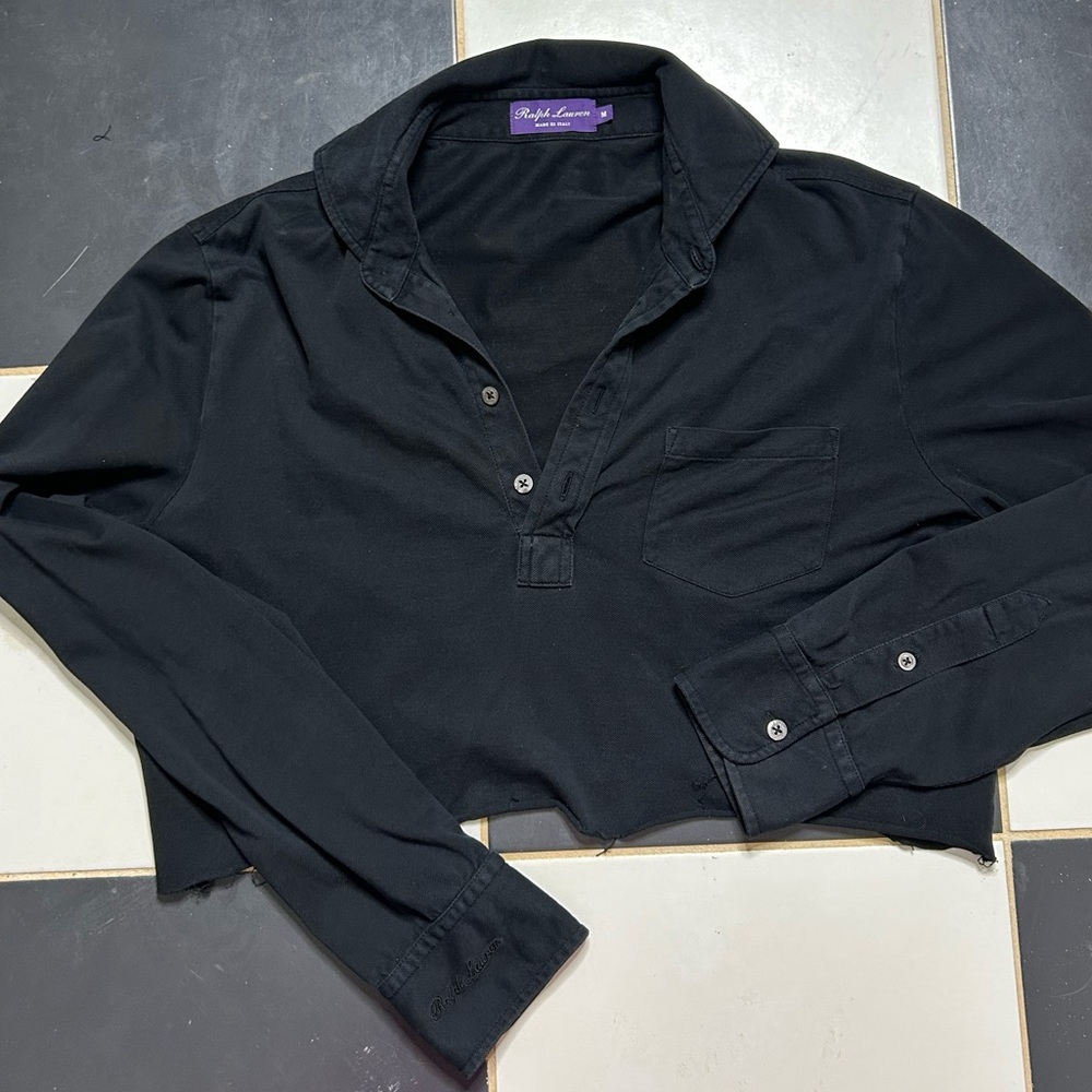 Black Cropped Ralph Lauren Embroidered Shirt